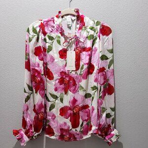 Joie Floral Blouse with Silver Metallic Detail